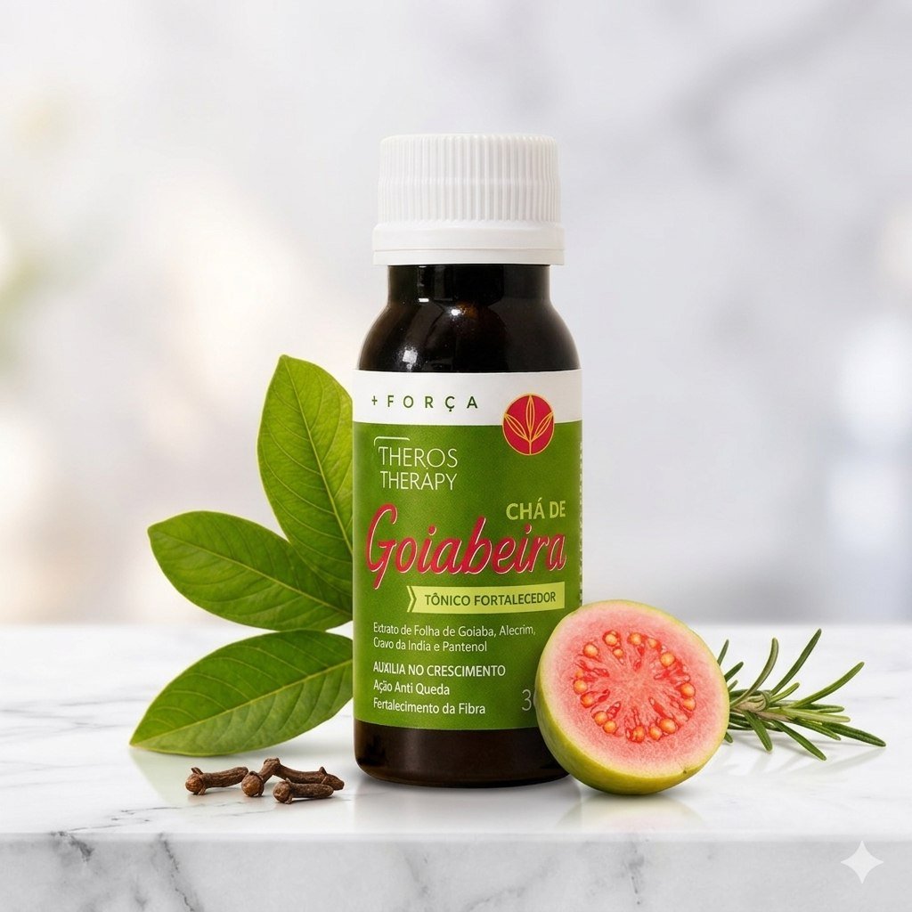 Tônico Theros Therapy com ingredientes naturais, representando a tecnologia e inovação da marca